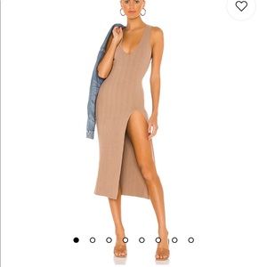 X Revolve Michael Costello Variegated Rib Bodycon Dress small taupe
